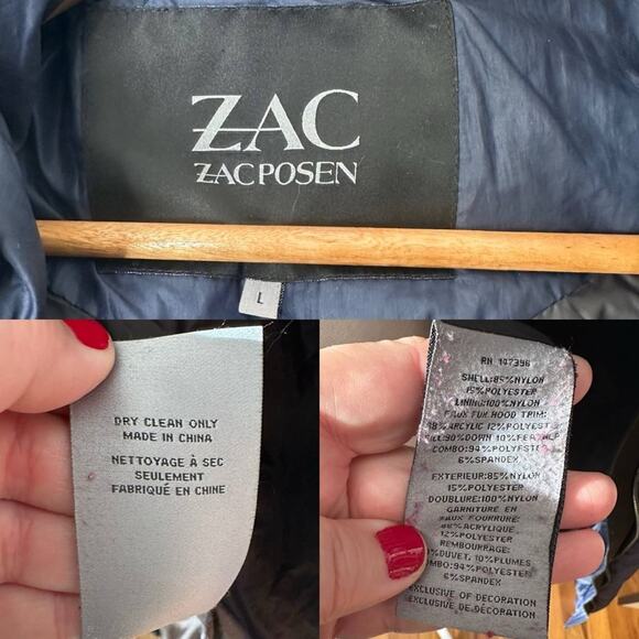 ZAC Zac Posen Carla Down Fur-Trim Puffer Coat in Midnight Blue US Size L - Picture 10 of 10